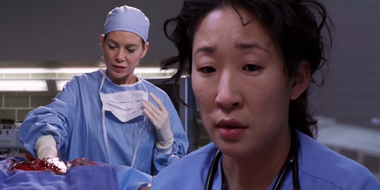 Ellen Pompeo as Meredith Grey and Sandra Oh as Cristina Yang in Grey&rsquo;s Anatomy S2