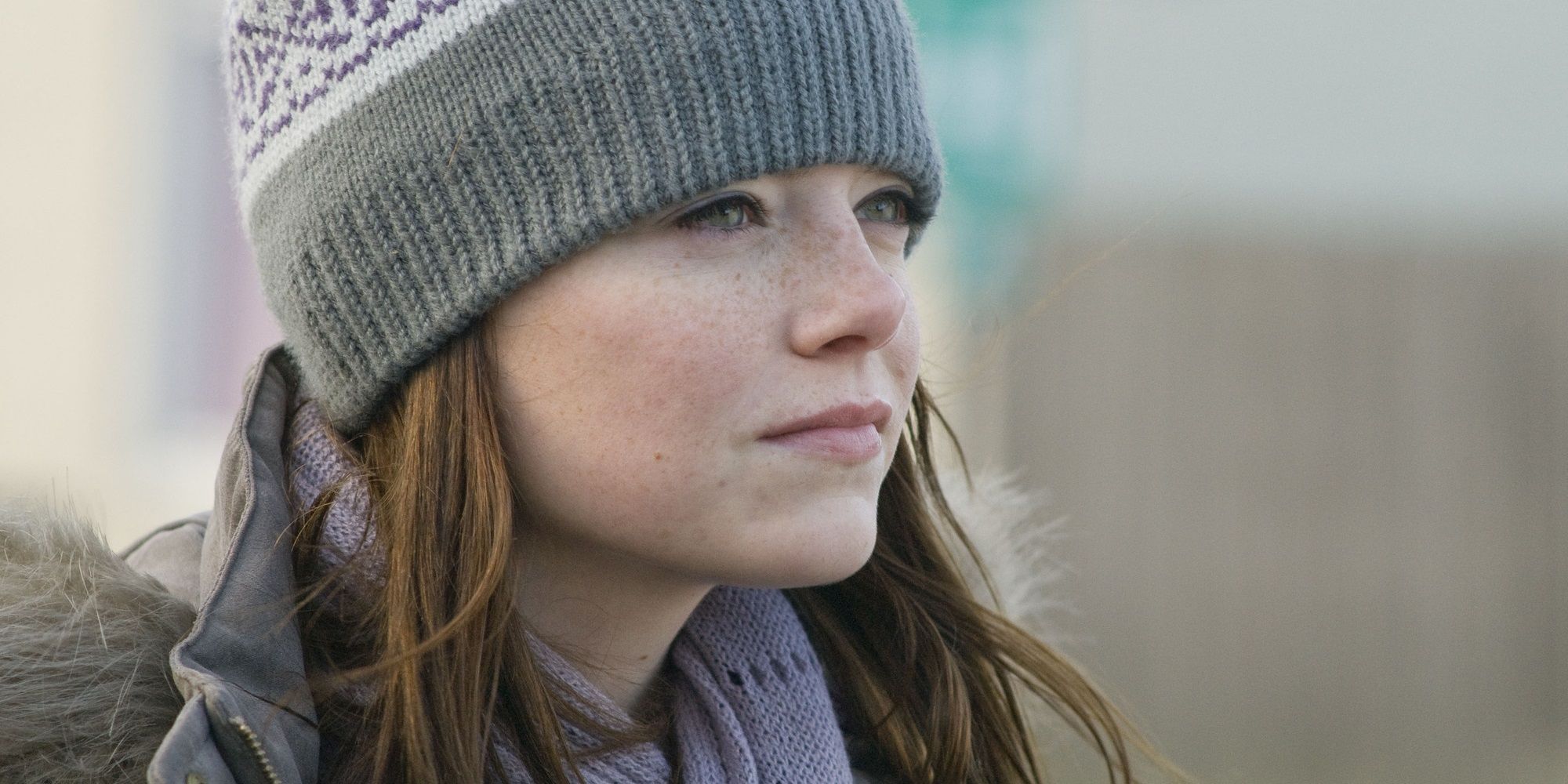 Emma Stone looking off-screen in Paper Man