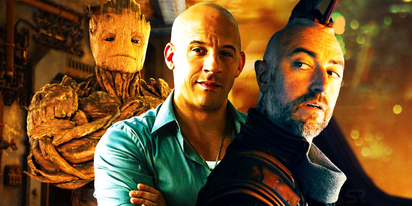 Montage of Groot actors Vin Diesel and Sean Gunn