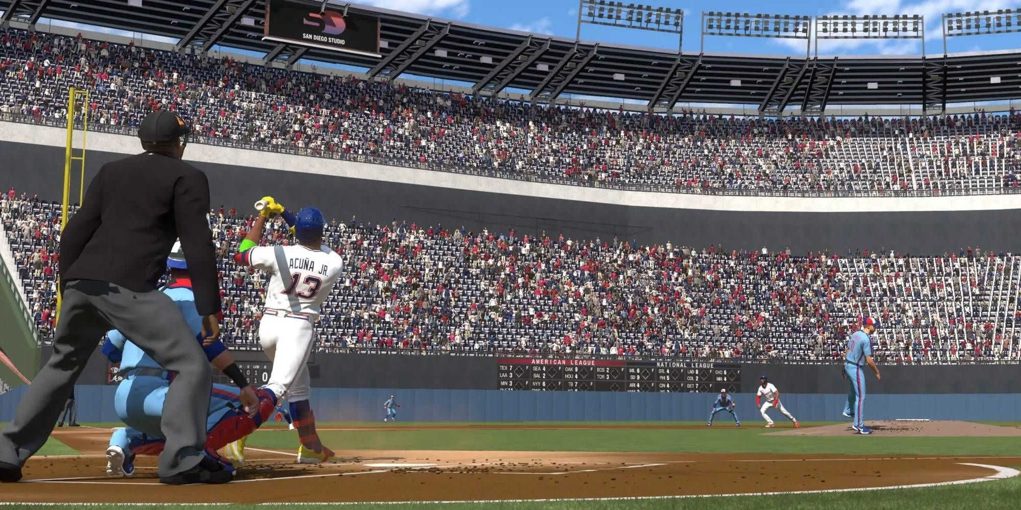 MLB The Show 23 Stadium View from Home Plate After Athlete Gets a Huge Hit