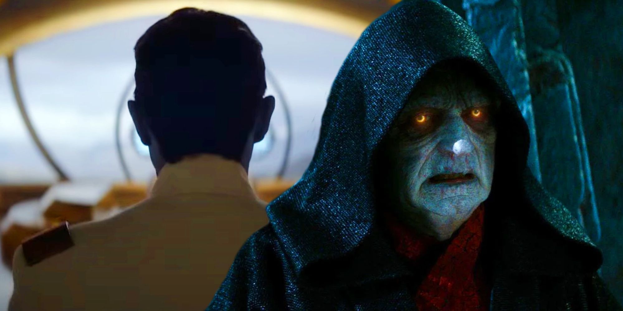 Grand Admiral Thrawn from Ahsoka and Emperor Palpatine in Star Wars: The Rise of Skywalker.