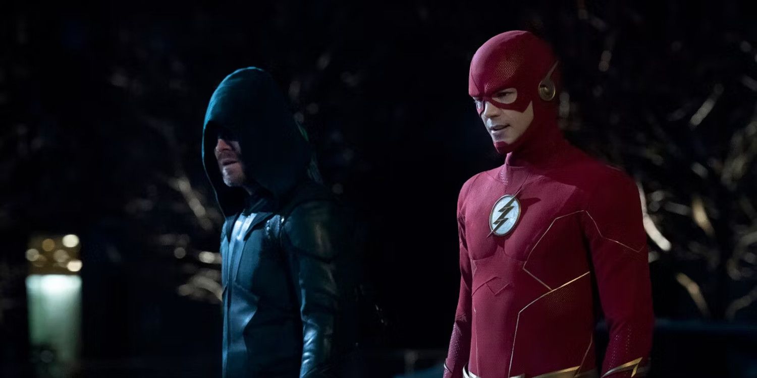 Grant Gustin and Stephen Amell in The Flash Season 9