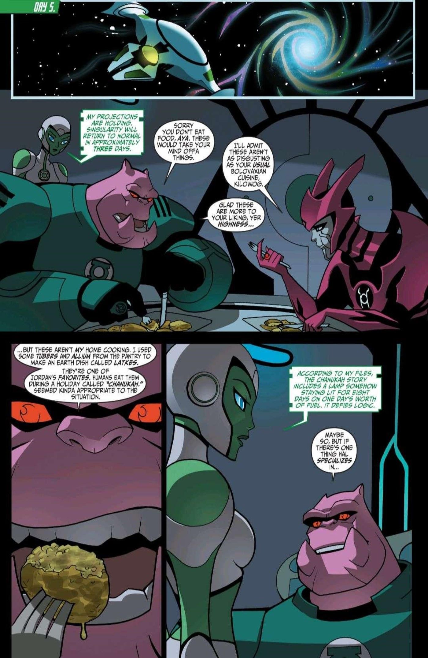 Kilowog cooks latkes in Green Lantern TAS issue 8.