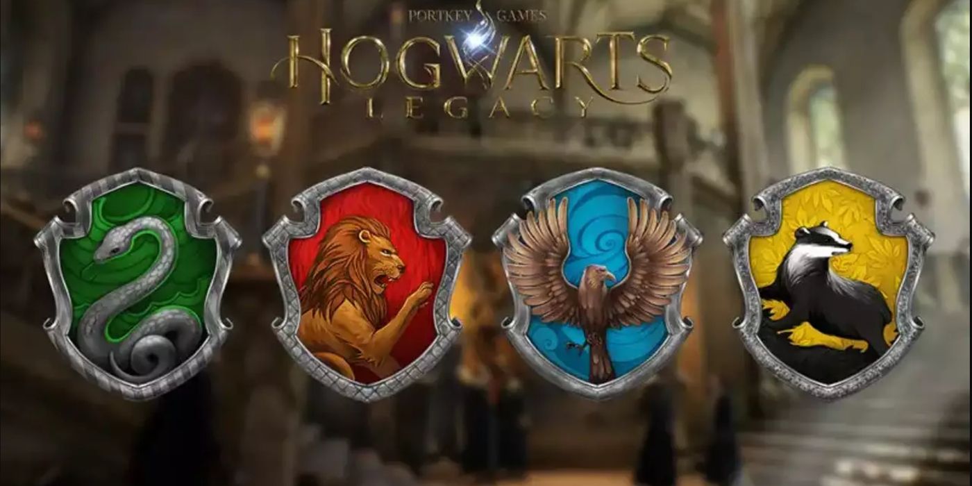 Logotipo do Legado de Hogwarts com os brasões das quatro casas