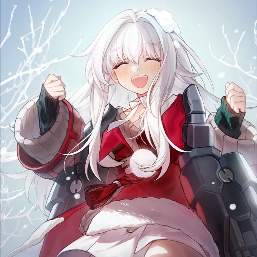 Honkai: Star Rail's image of the Something Irreplaceable Light Cone, featuring Clara smiling in a red robe while snow is on her head.