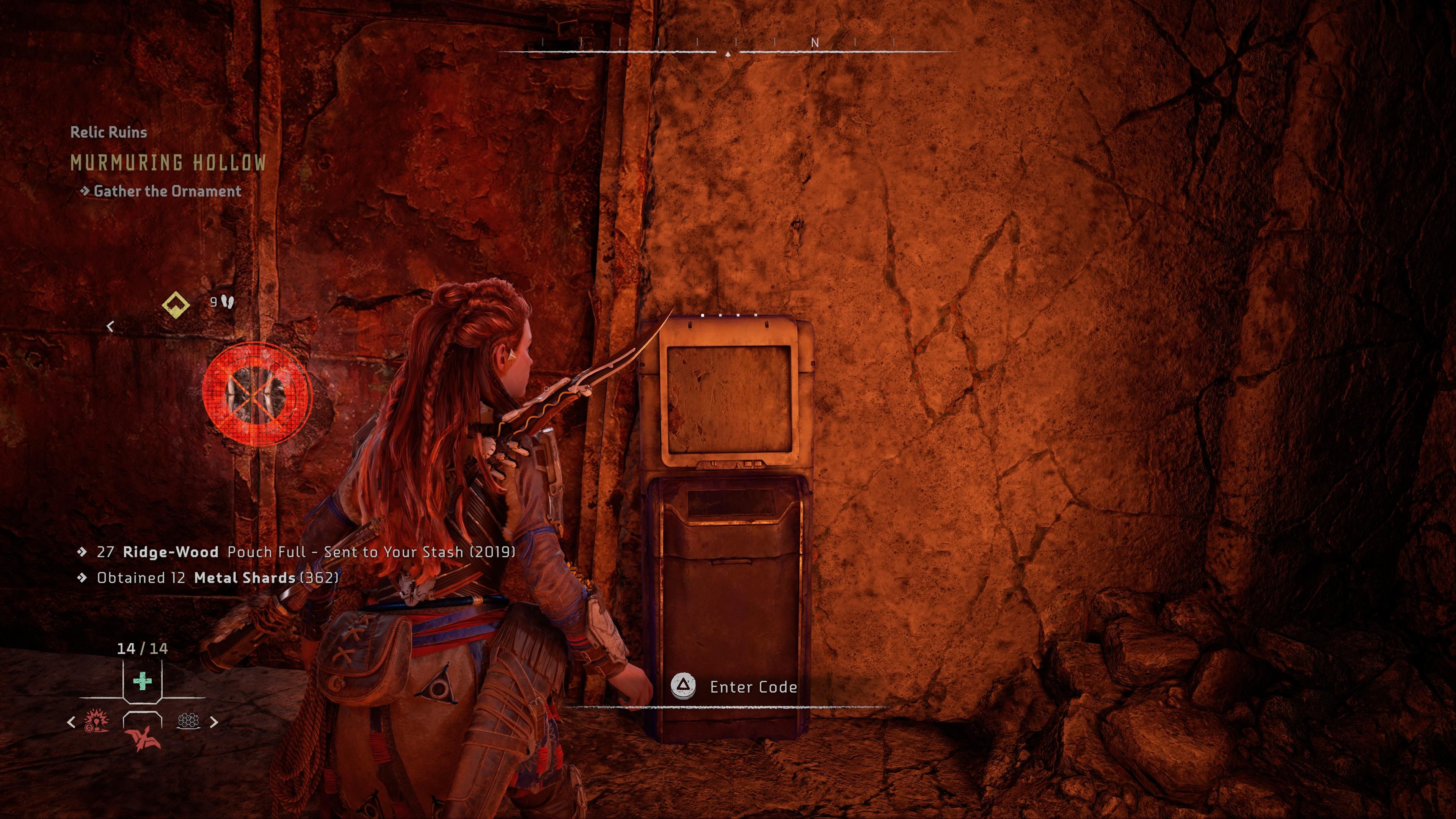 Horizon Forbidden West Burning Shores Aloy Opening Murmuring Hollow Relic Ruin Door Using Door Code