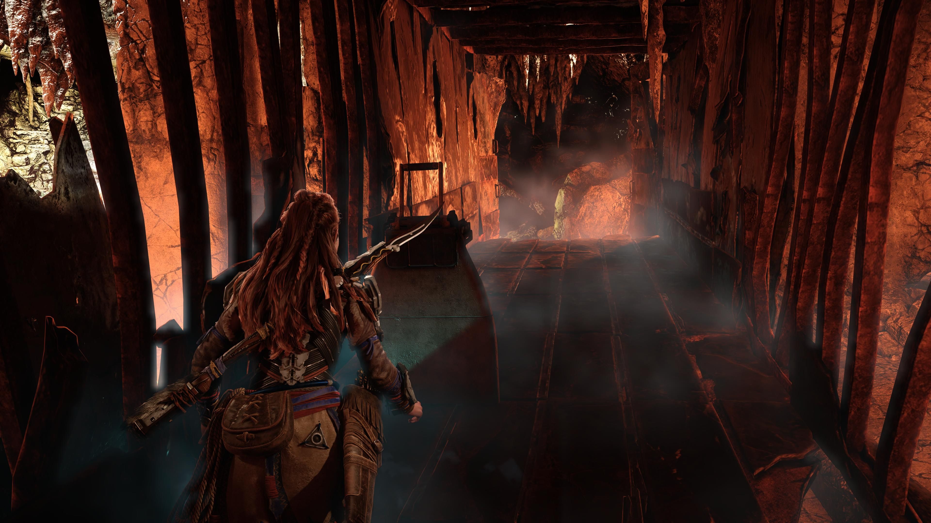 Horizon Forbidden West Burning Shores Aloy Pulling Lever In Second Train Car In Murmuring Hollow Relic Ruin