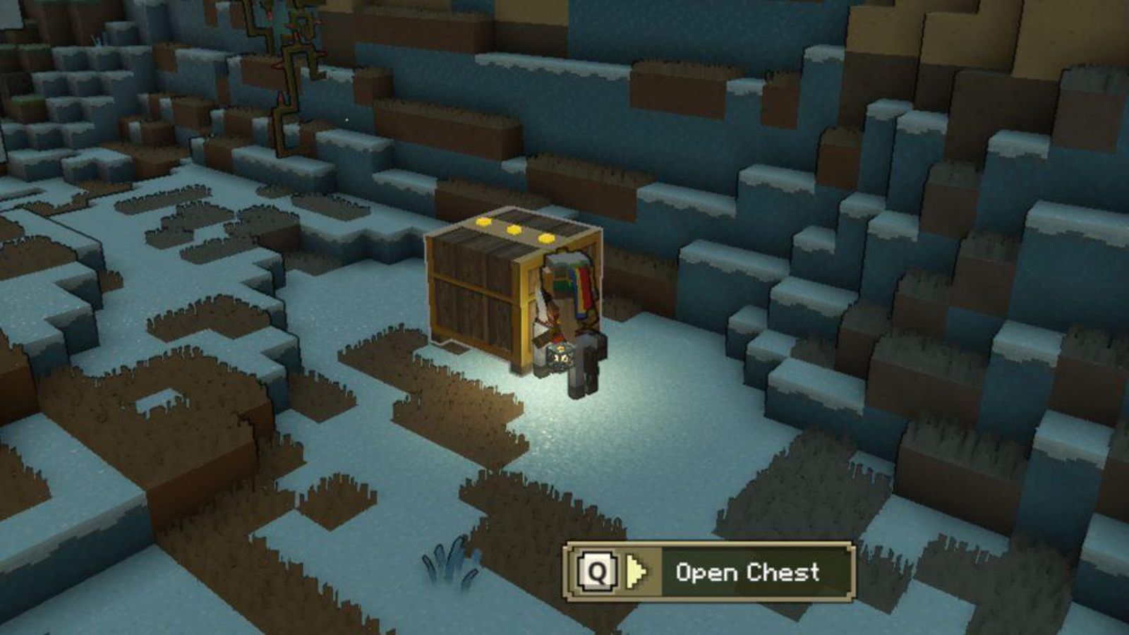 Minecraft Legends Player Opening a chest