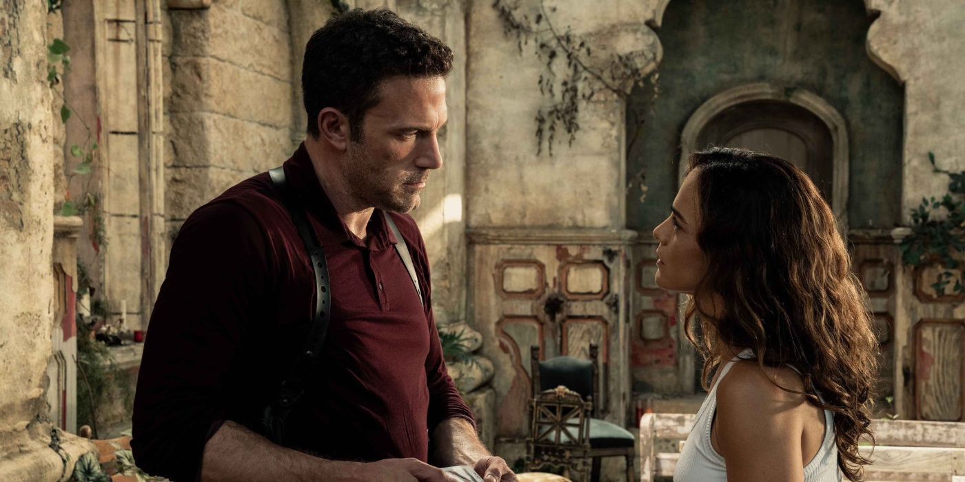 Ben Affleck and Alice Braga talking to each other in Hypnotic.