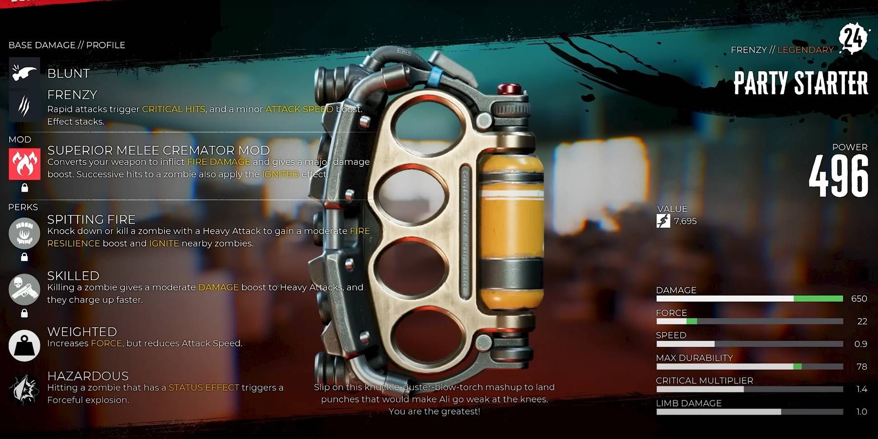 Dead Island 2 Party Starter Legendary Weapon Found Through Side Quest in Hell-A