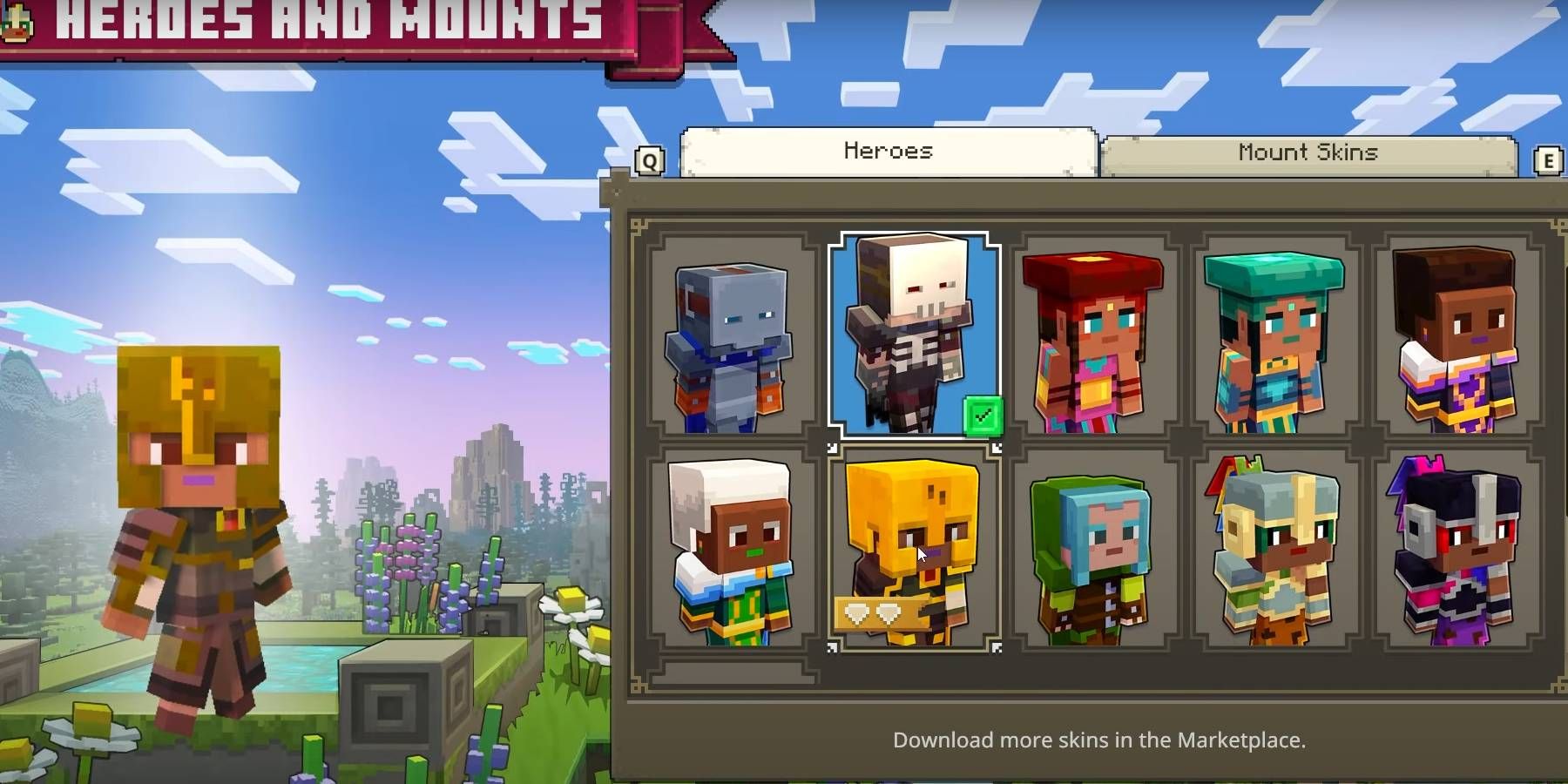 Minecraft Legends Portal Buster Armor Skin Equipping from Heroes and Mounts Menu