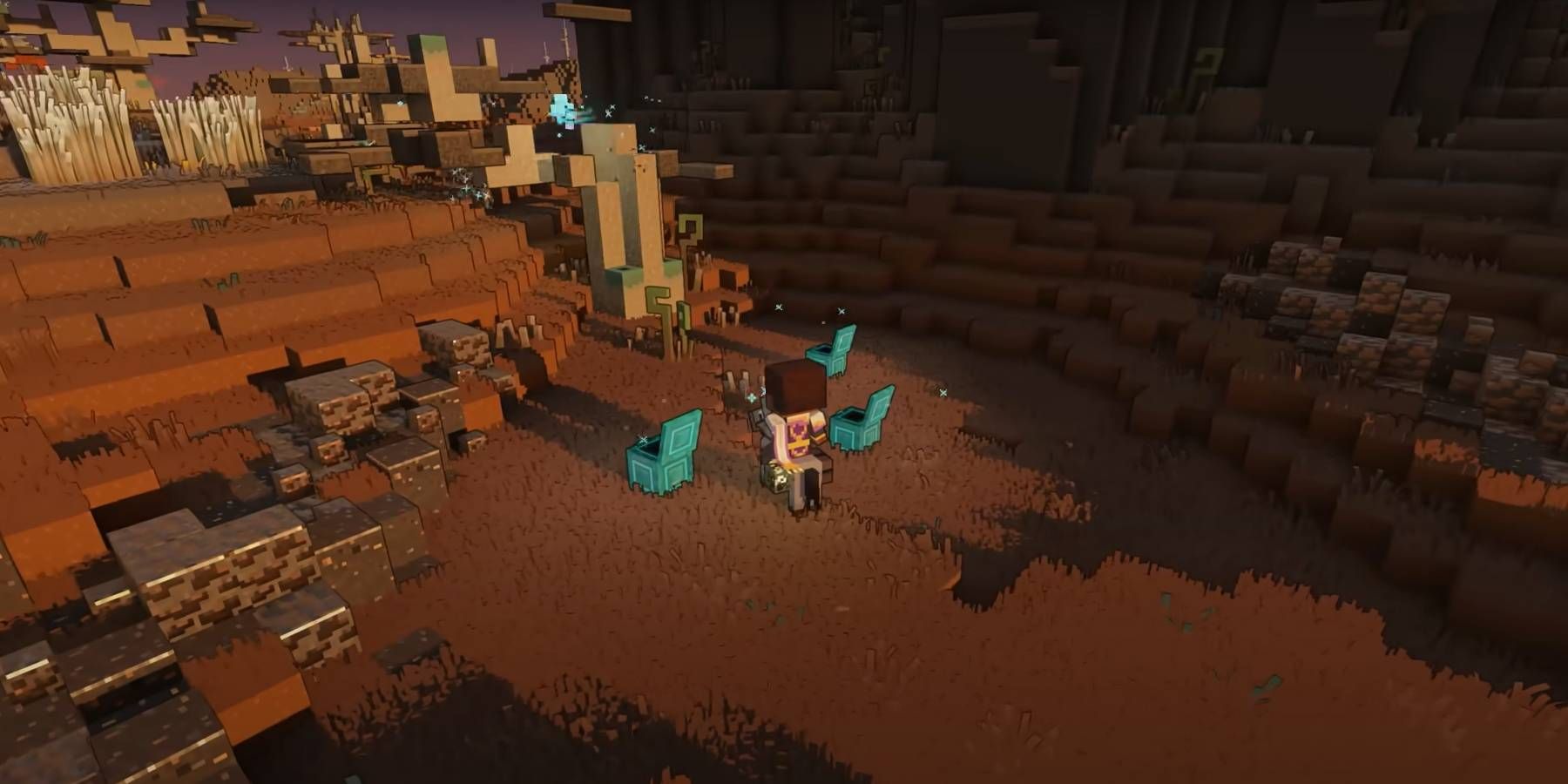 Minecraft Legends Hero Opening Chests for Loot in Overworld Exploration