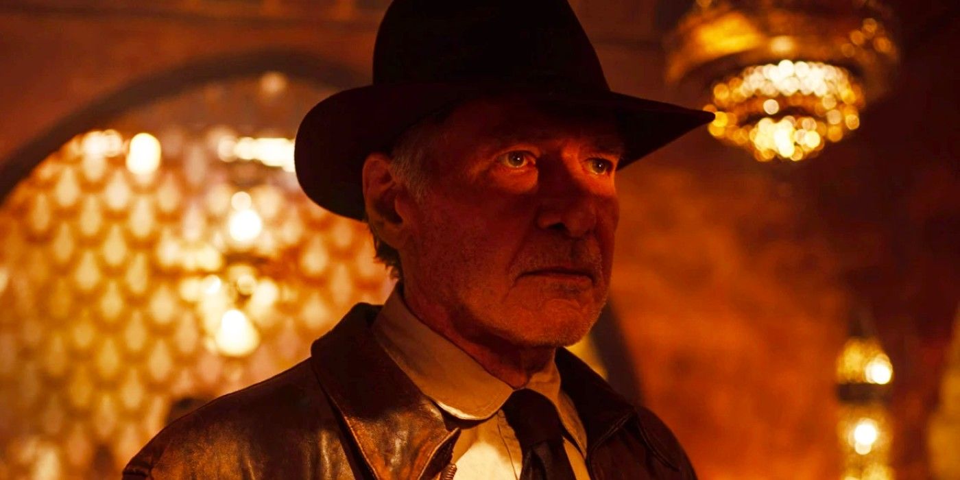 Harrison Ford as Indiana Jones in The Dial of Destiny with light shining in his eyes