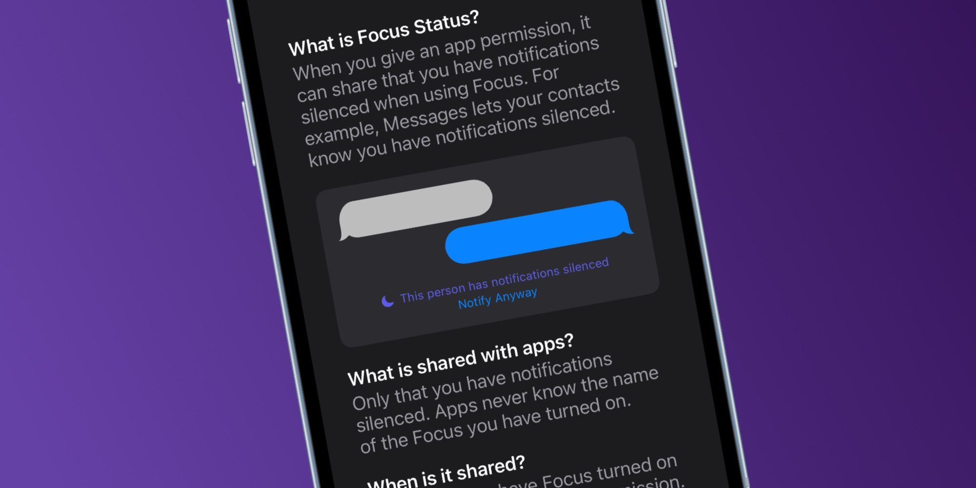 iPhone Share Focus Status Menampilkan Notifikasi Teks yang Dibungkam