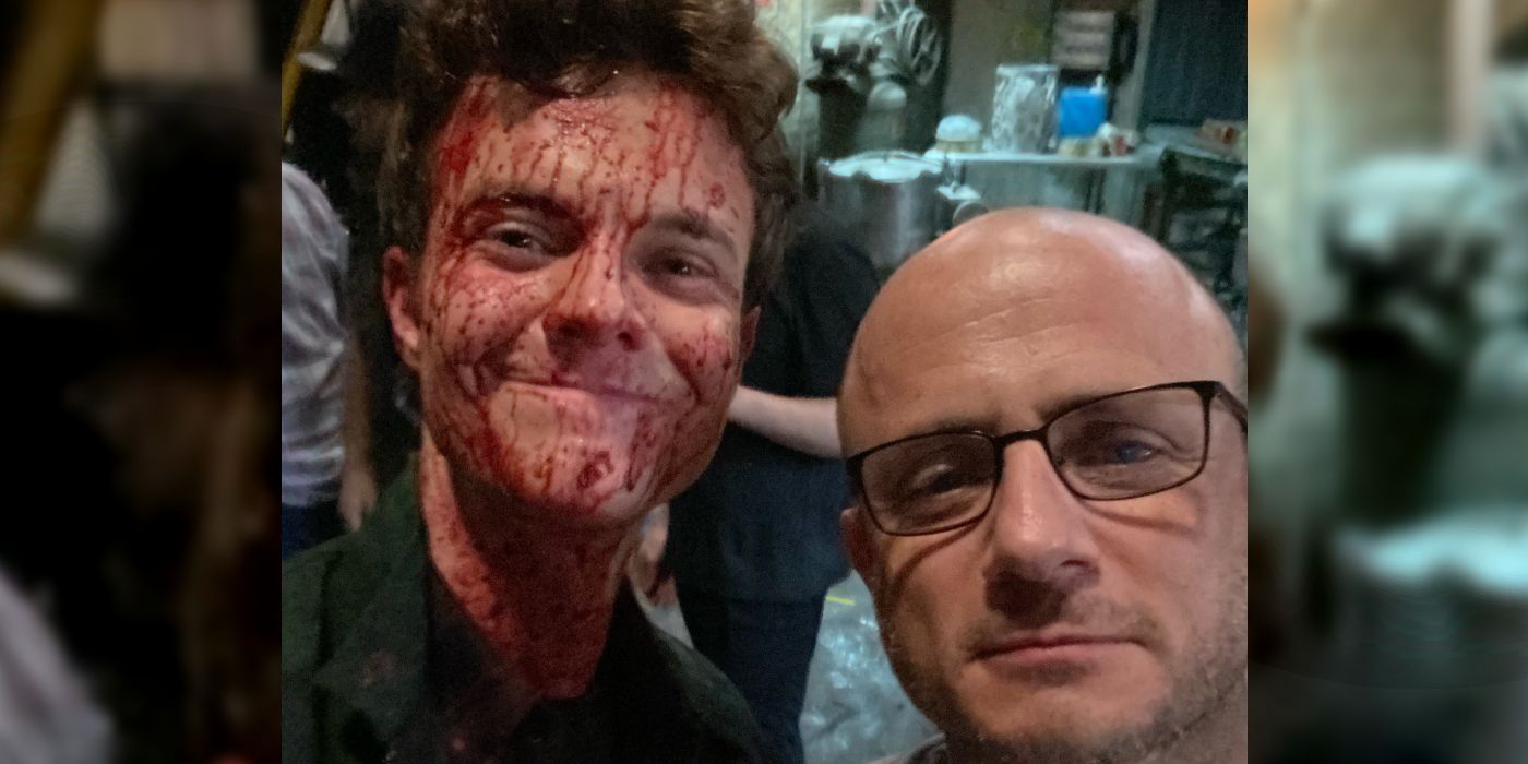 Jack Quaid and Eric Kripke BTS image of The Boys Season 4