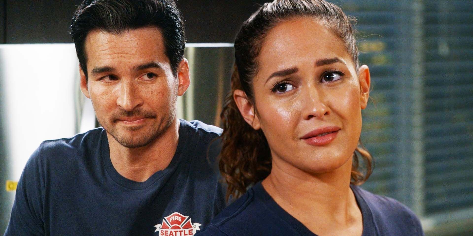 Jay Hayden as Travis Montgomery and Jaina Lee Ortiz as Andy Herrera in Station 19 season 6 episode 15