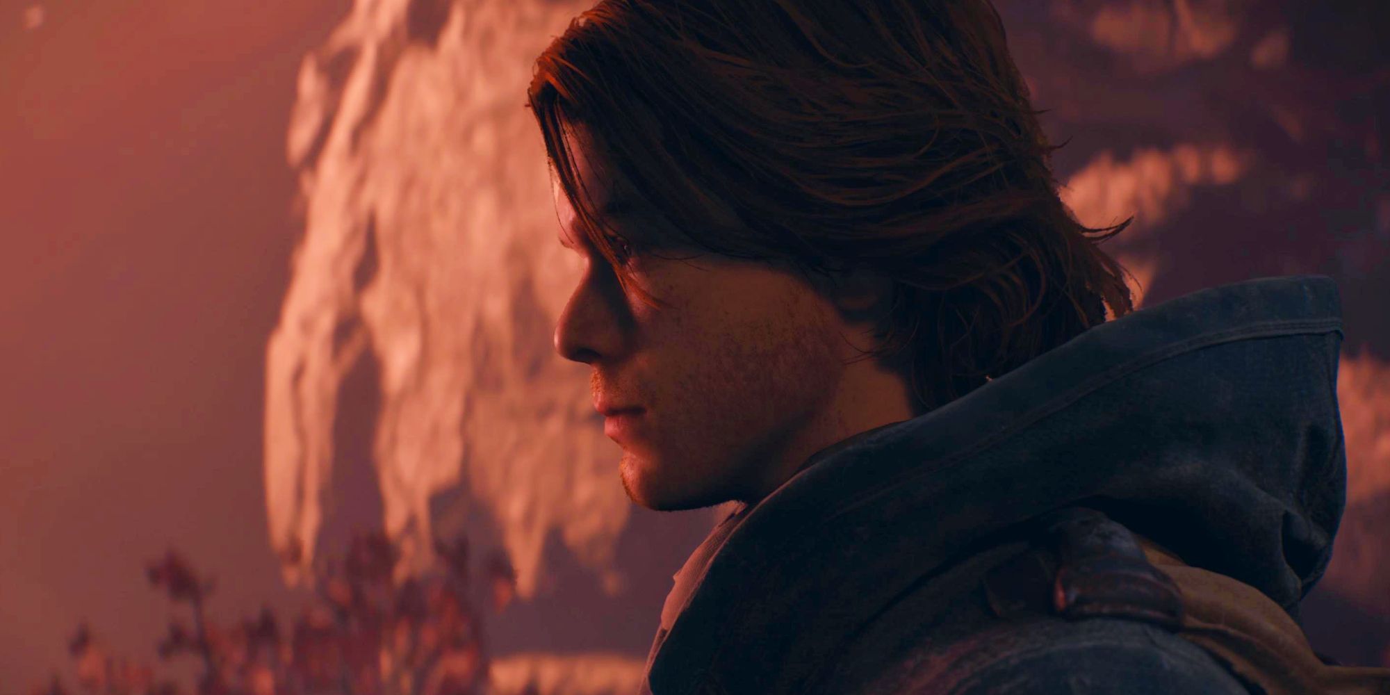 A close-up of Cal Kestis in profile during a cutscene near the end of Star Wars Jedi: Survivor.