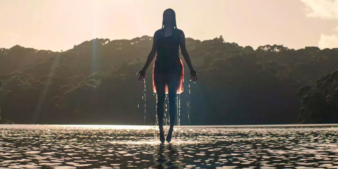 Jessica rises from the water in Evil Dead Rise