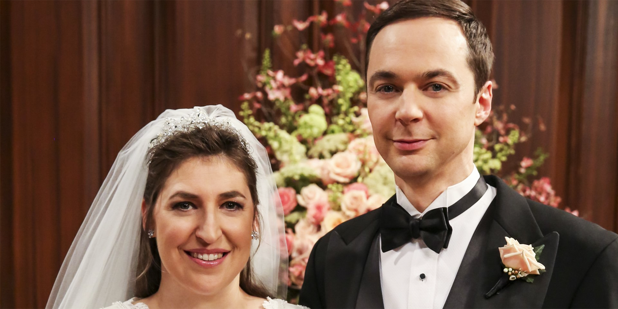 Jim Parsons as Sheldon and Mayim Bialik as Amy in The Big Bang Theory season 11, episode 24 at their wedding