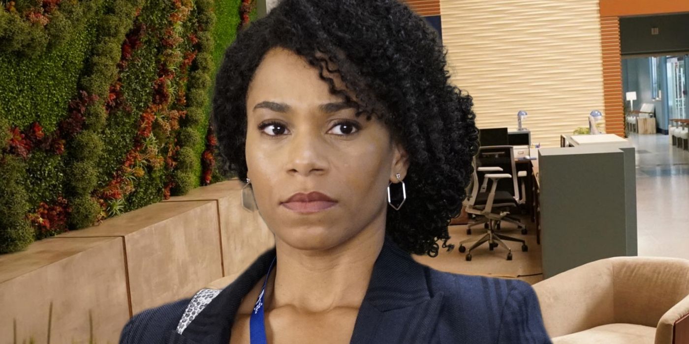 Kelly McCreary as Maggie from Grey&rsquo;s Anatomy in Front of a Background from the Grey Sloan Memorial Hospital