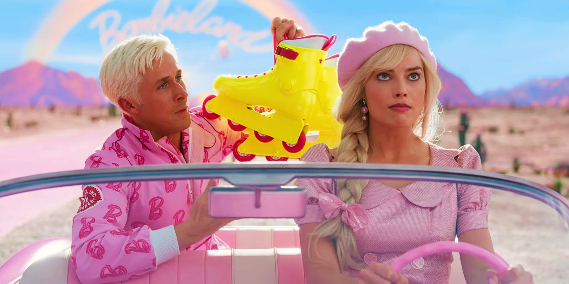 Barbie Movie Trailer Ryan Gosling S Ken Is Desperate To Impress Margot   Ken And Barbie In A Car In The Barbie Movie 