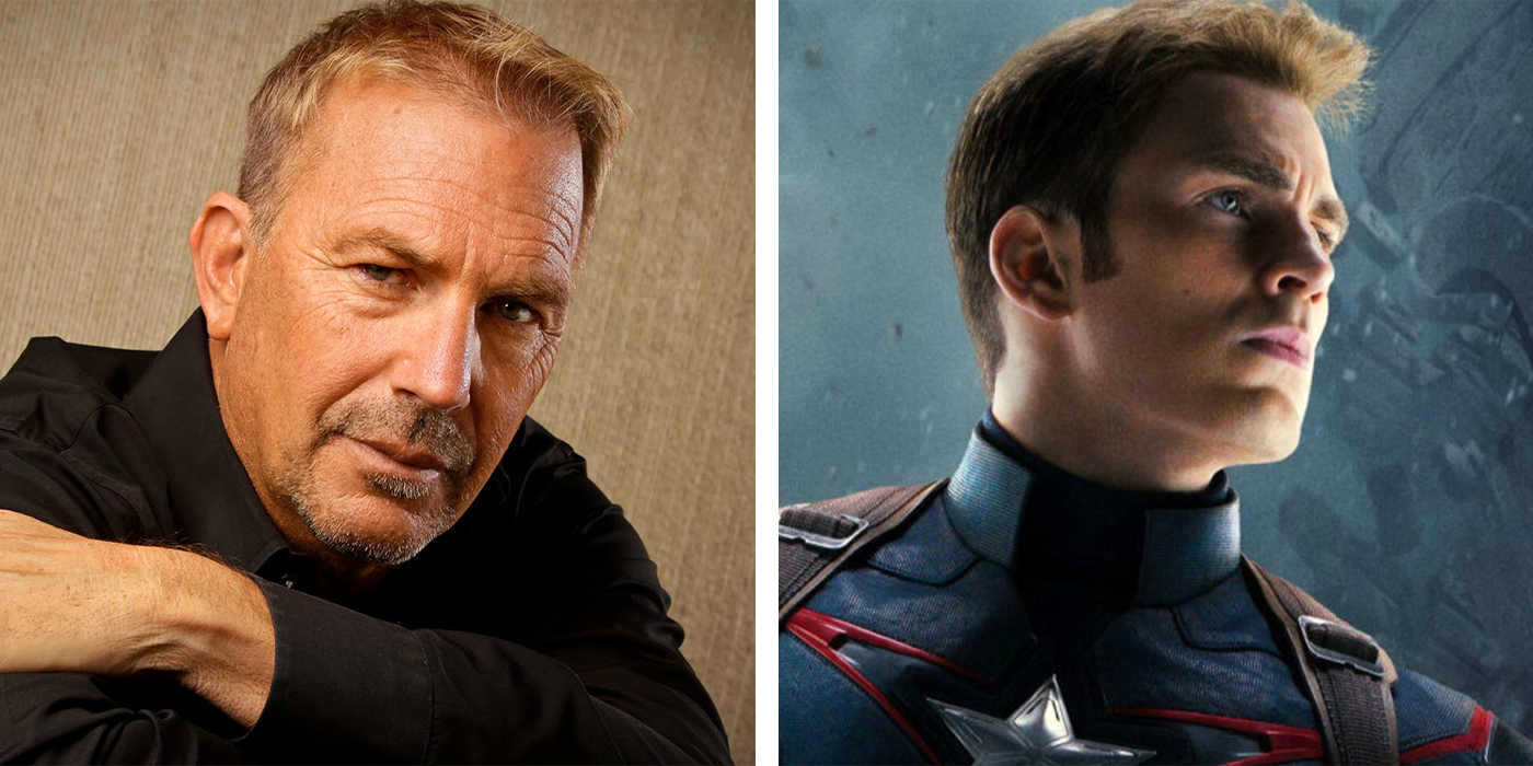 Kevin Costner and Chris Evans as Steve Rogers, Captain America