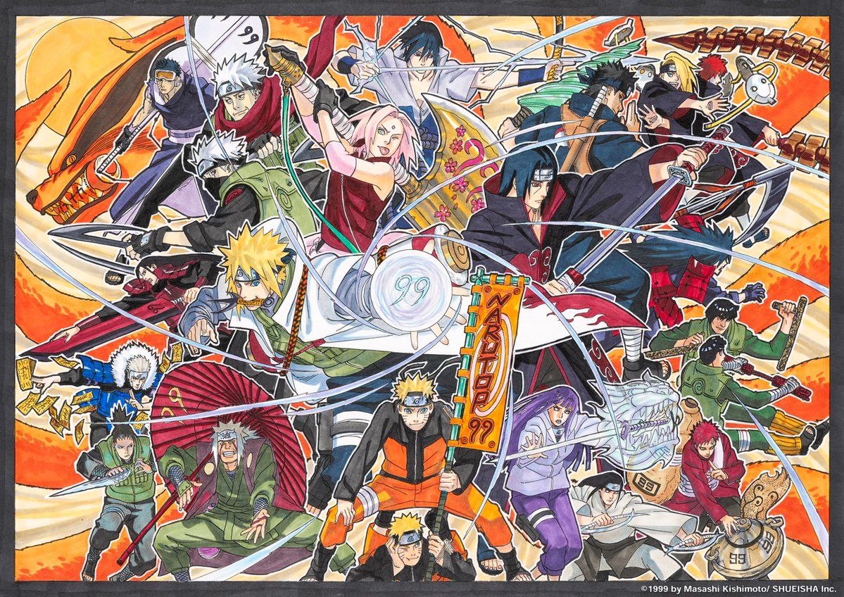 Le créateur de Naruto a dessiné une nouvelle illustration en couleur des 20 personnages les plus populaires d'un récent sondage de popularité mondiale appelé Naruto99.