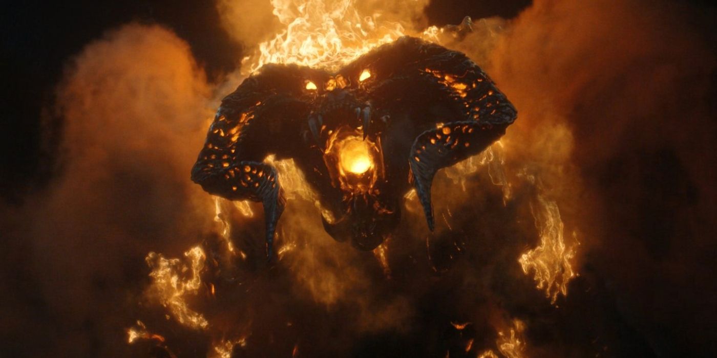 A Balrog with his mouth open in The Lord of the Rings: The Fellowship of the RIng.