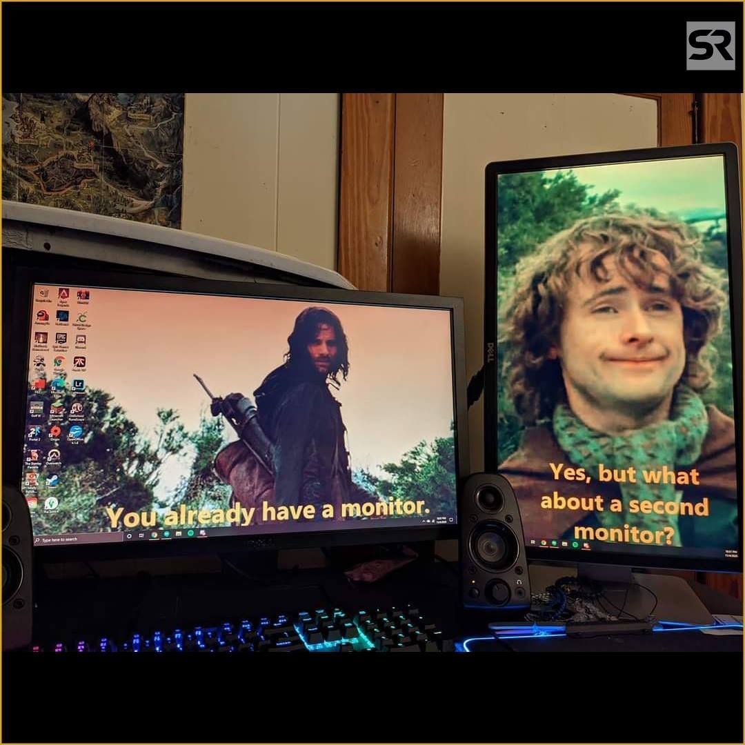 A Lord of the Rings meme featuring Pippin and Aragorn on two computer screens. 