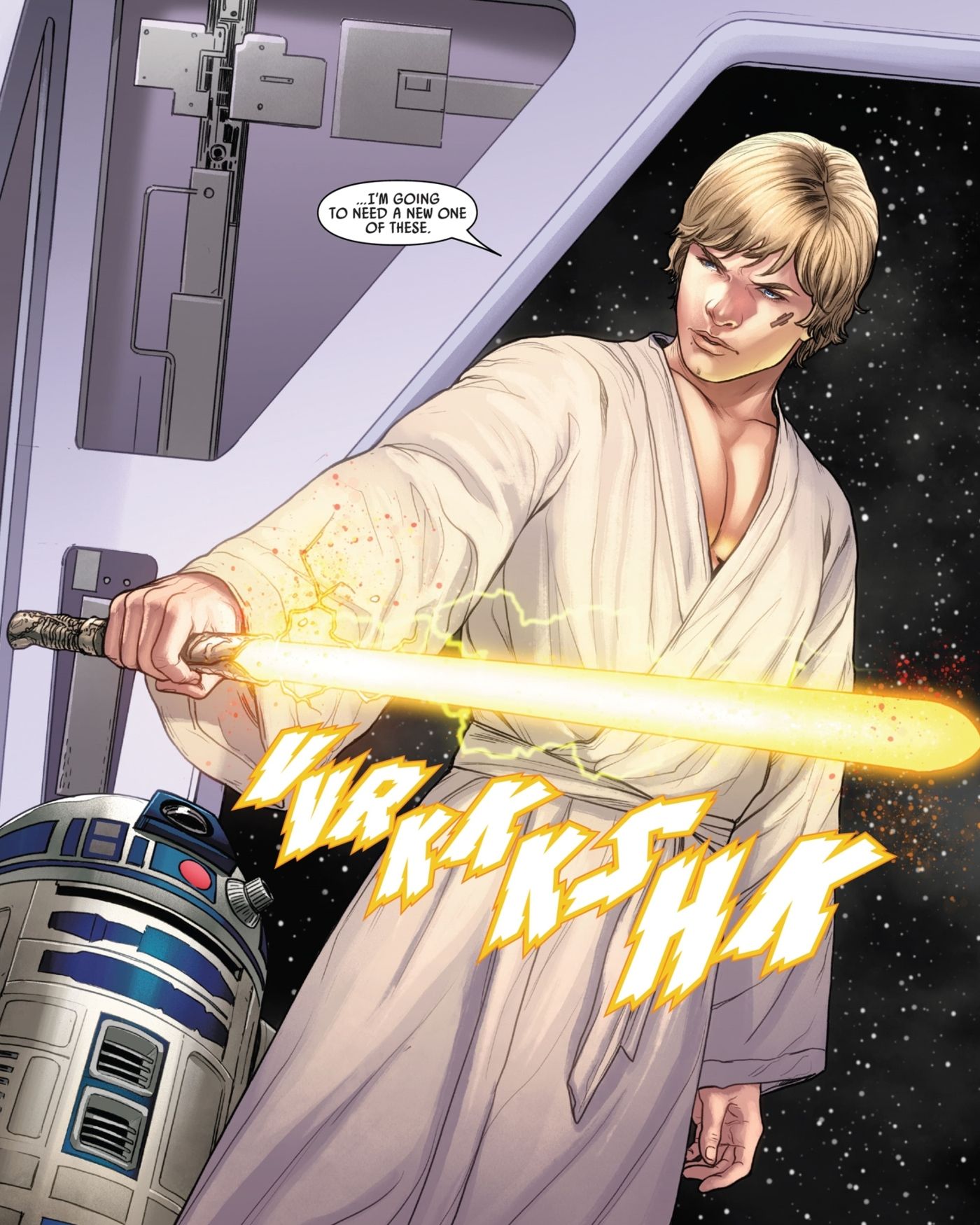 Luke Skywalker&rsquo;s broken yellow lightsaber.