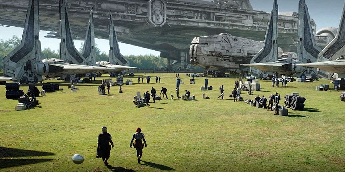 Axe Woves' Mandalorian fleet as seen in The Mandalorian season 3, episode 6&rsquo;s ending