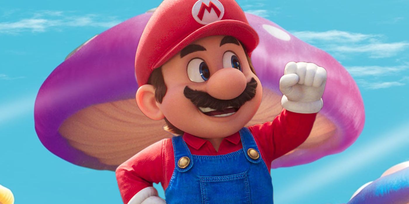 Mario from The Super Mario Bros Movie Fist Pumping in Front of a Mushroom Edited