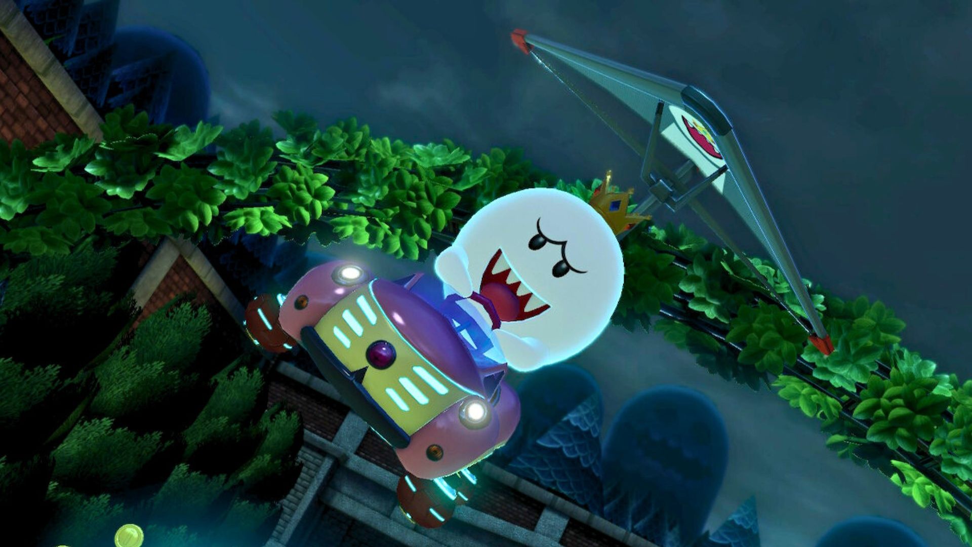 Mario Kart 8 Deluxe replay closeup of Boo in Cat Cruiser Kart