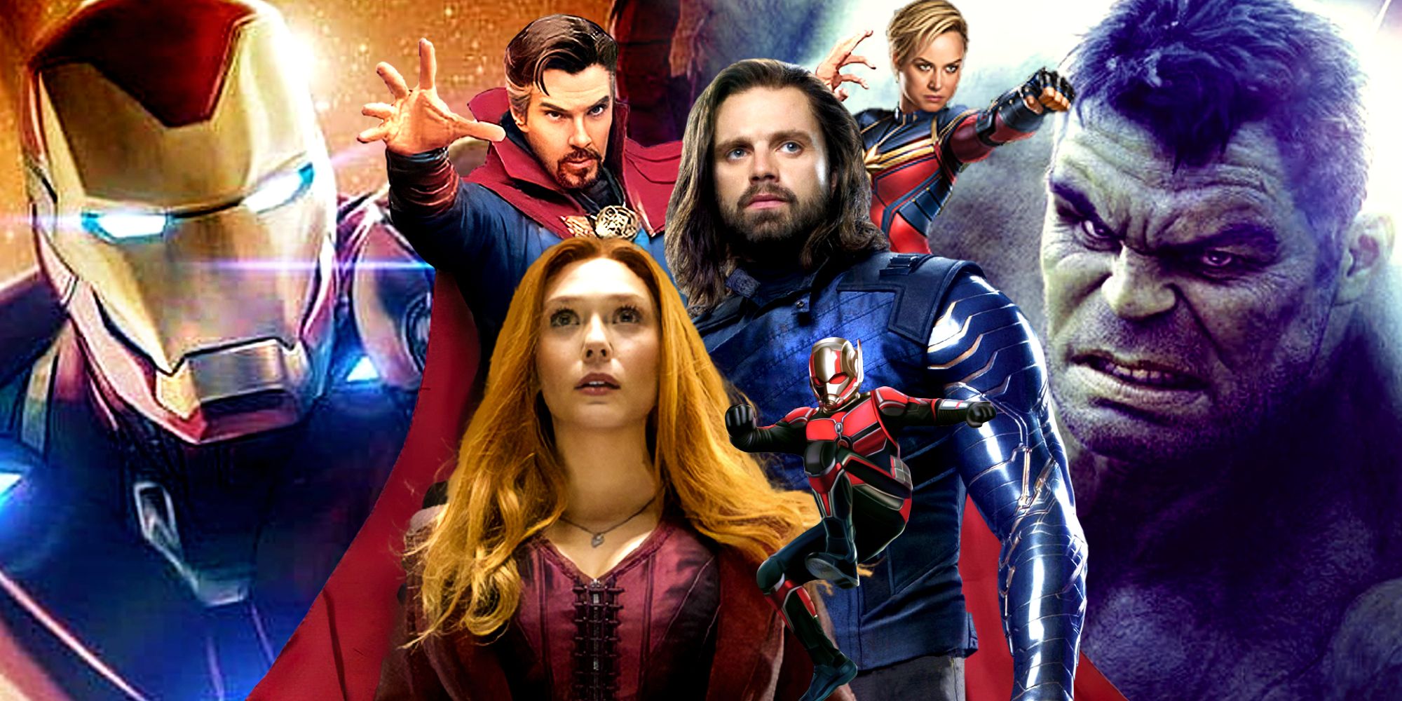 Marvel Avengers Scarlet Witch, Doctor Strange, Ant-Man, and Bucky Barnes Assemble with Iron Man and Hulk in the MCU