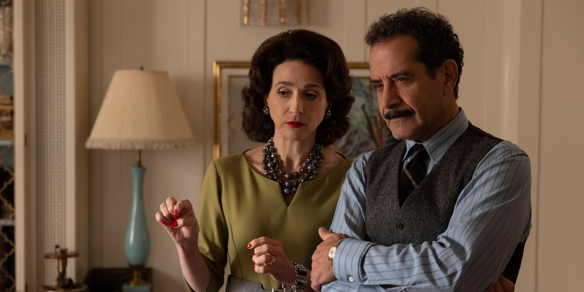 Rose and Abe looking concerned in Marvelous Mrs Maisel 