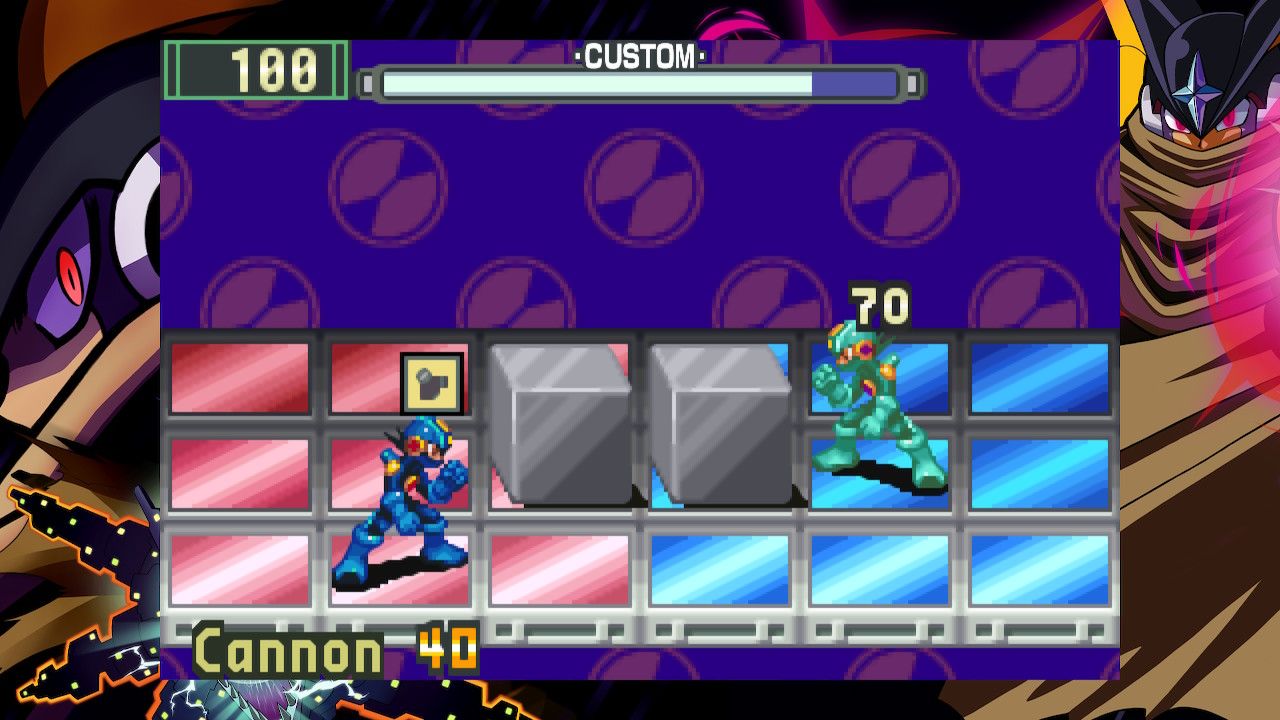 Mega Man Battle Network Legacy Collection multiplayer, with two players on either side of the map to fight each other
