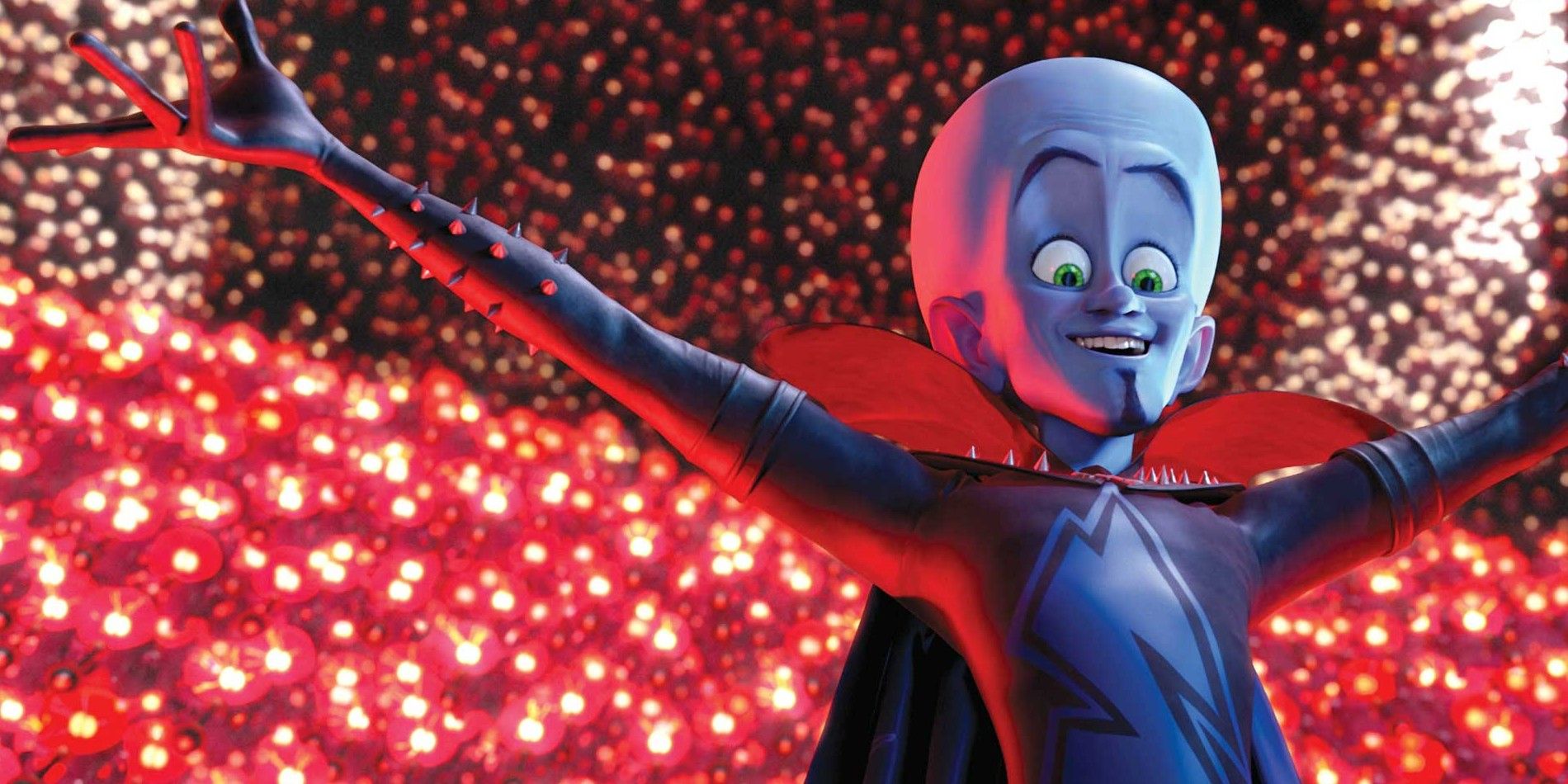 Megamind de Will Ferrel posando com os braços abertos e sorrindo