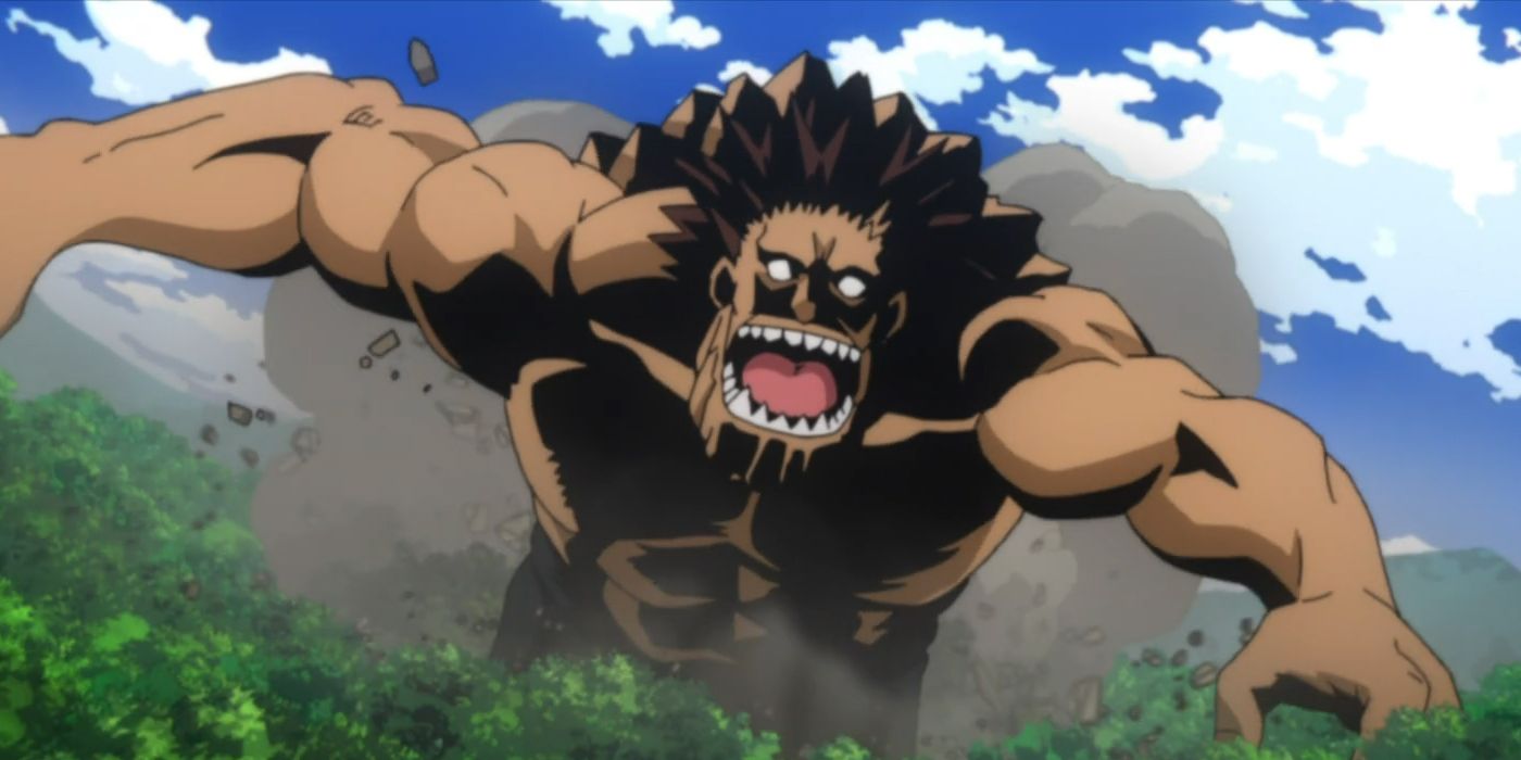 My Hero Academia: Gigantomachia goes on a rampage, destroying trees and all else in his way.