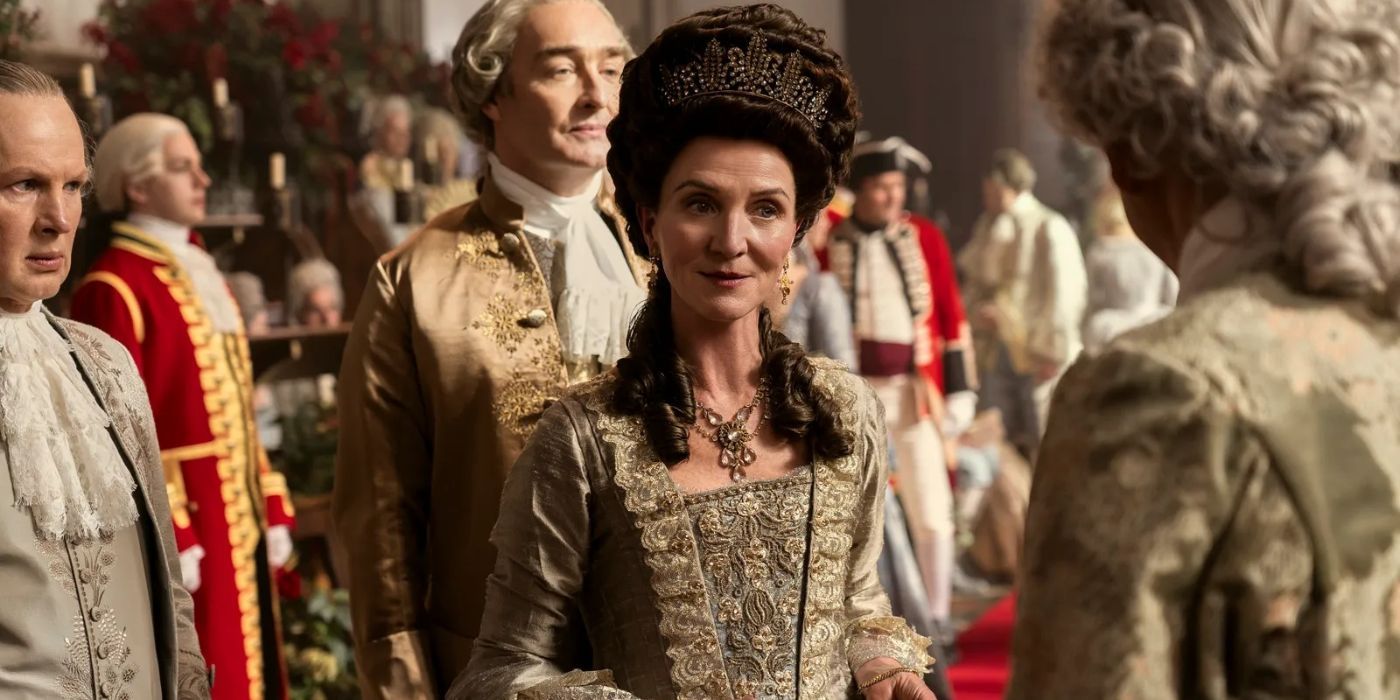Michelle Fairley as Princess Augusta in Queen Charlotte: A Bridgerton Story.