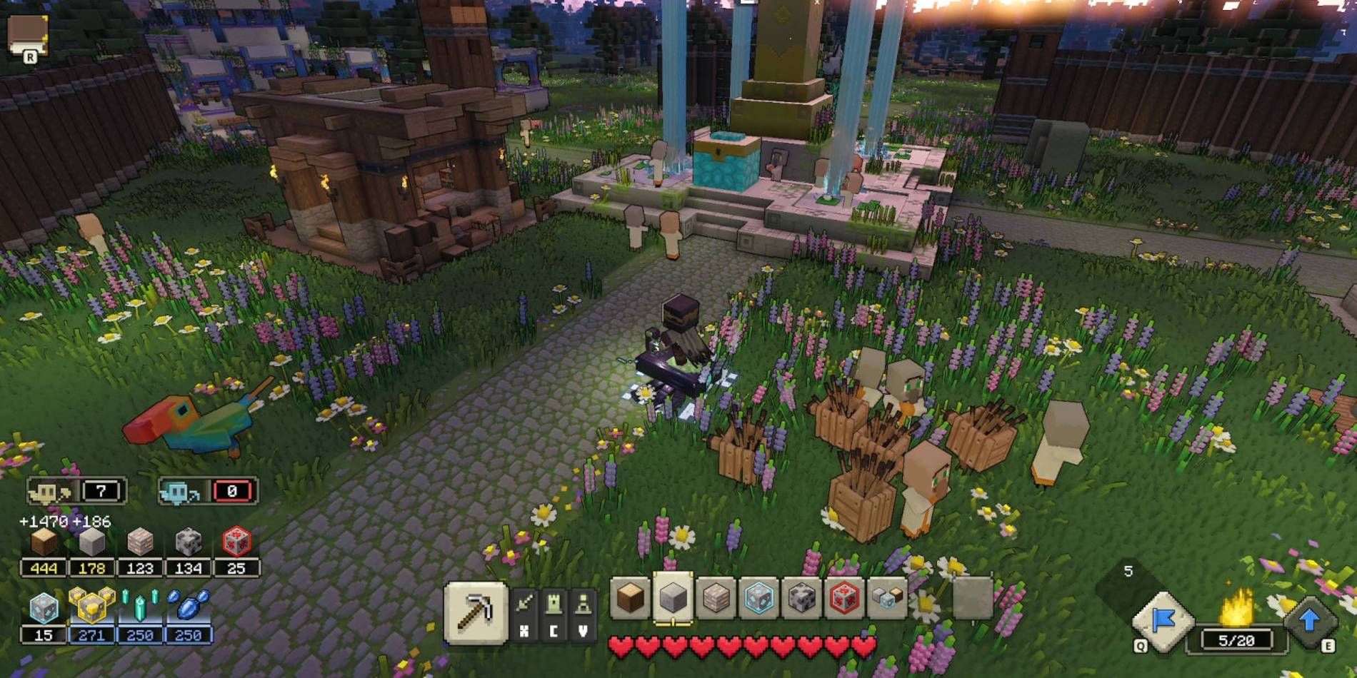 Minecraft Legends Managing Home Village with Resources used to Build Like Lapis, Redstone, and Iron