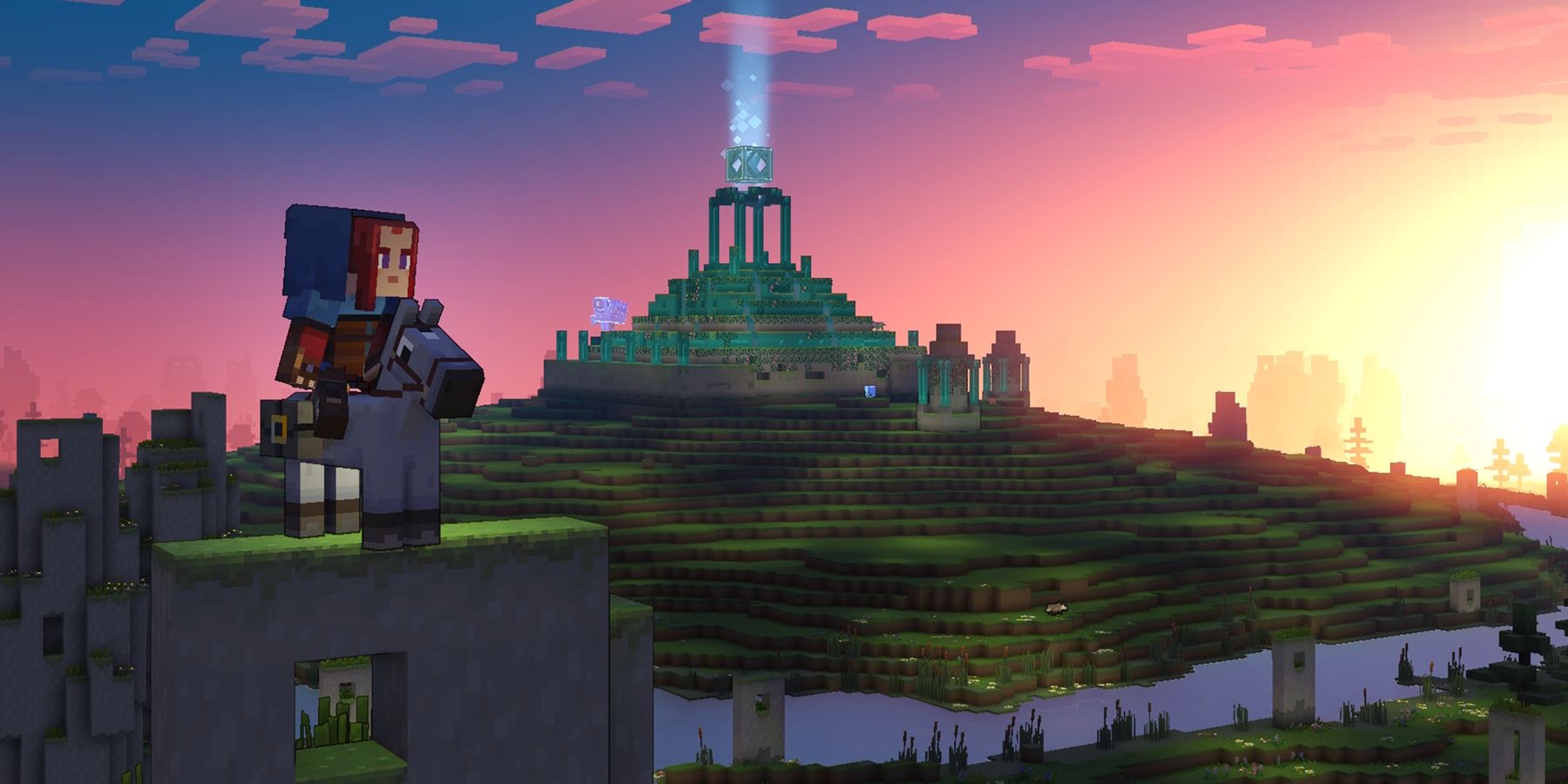 Minecraft Legends Player Surplombant Beacon Sur Une Colline