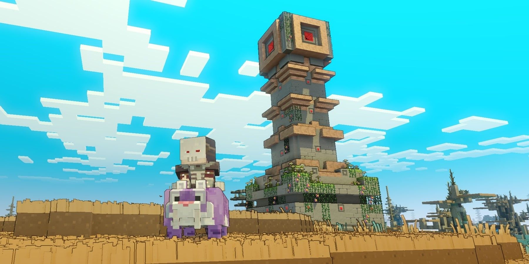 Minecraft Legends Blast Tower, with a skeleton on a mount in the foreground