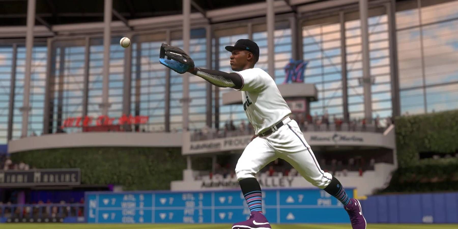 MLB The Show 23 Athlete Catching the Ball in Either Infield or Outfield Position with Glove Equipment