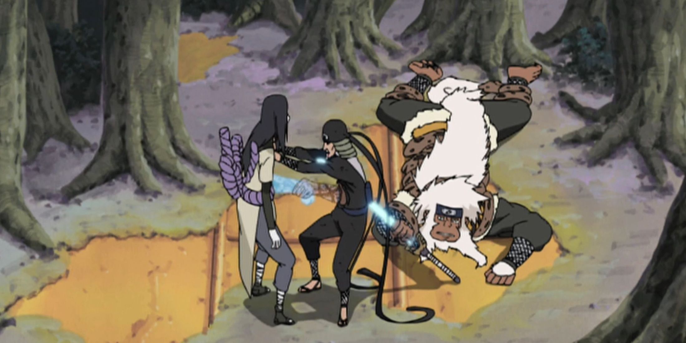 Orochimaru fights Hiruzen Sarutobi in Naruto