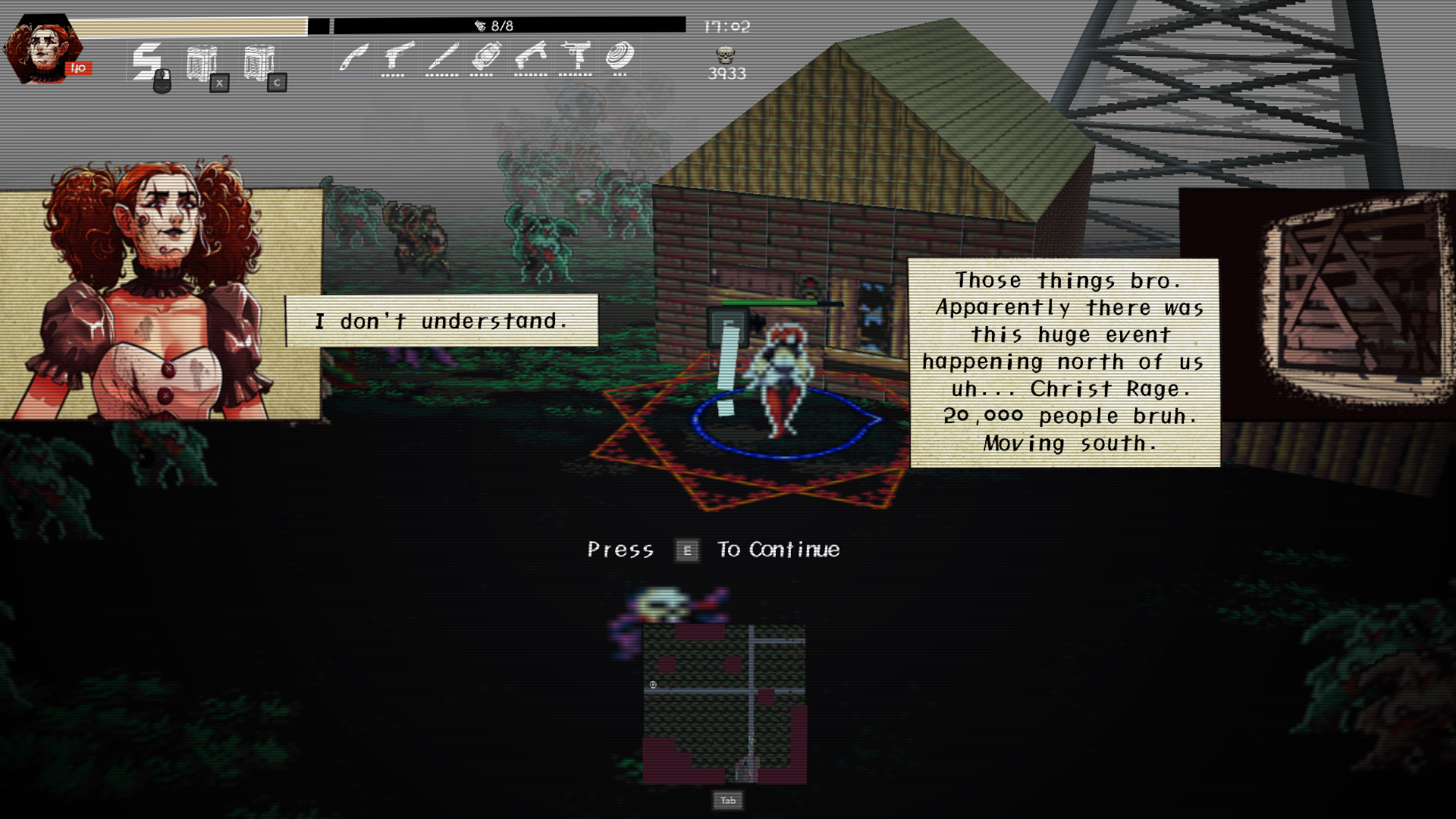 Kaja talking to a voice inside a radio tower as enemies surround her in Outer Terror.