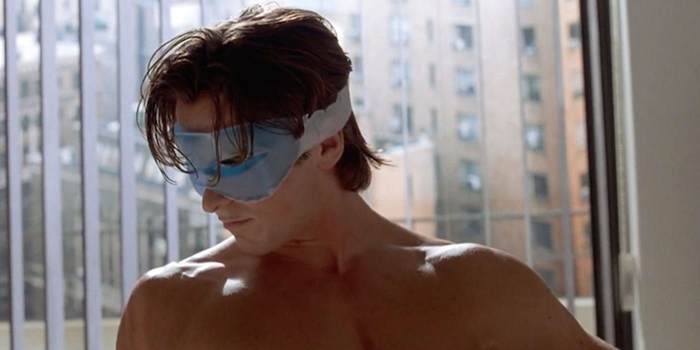 Patrick Bateman (Christian Bale) wearing his eye mask in American Psycho