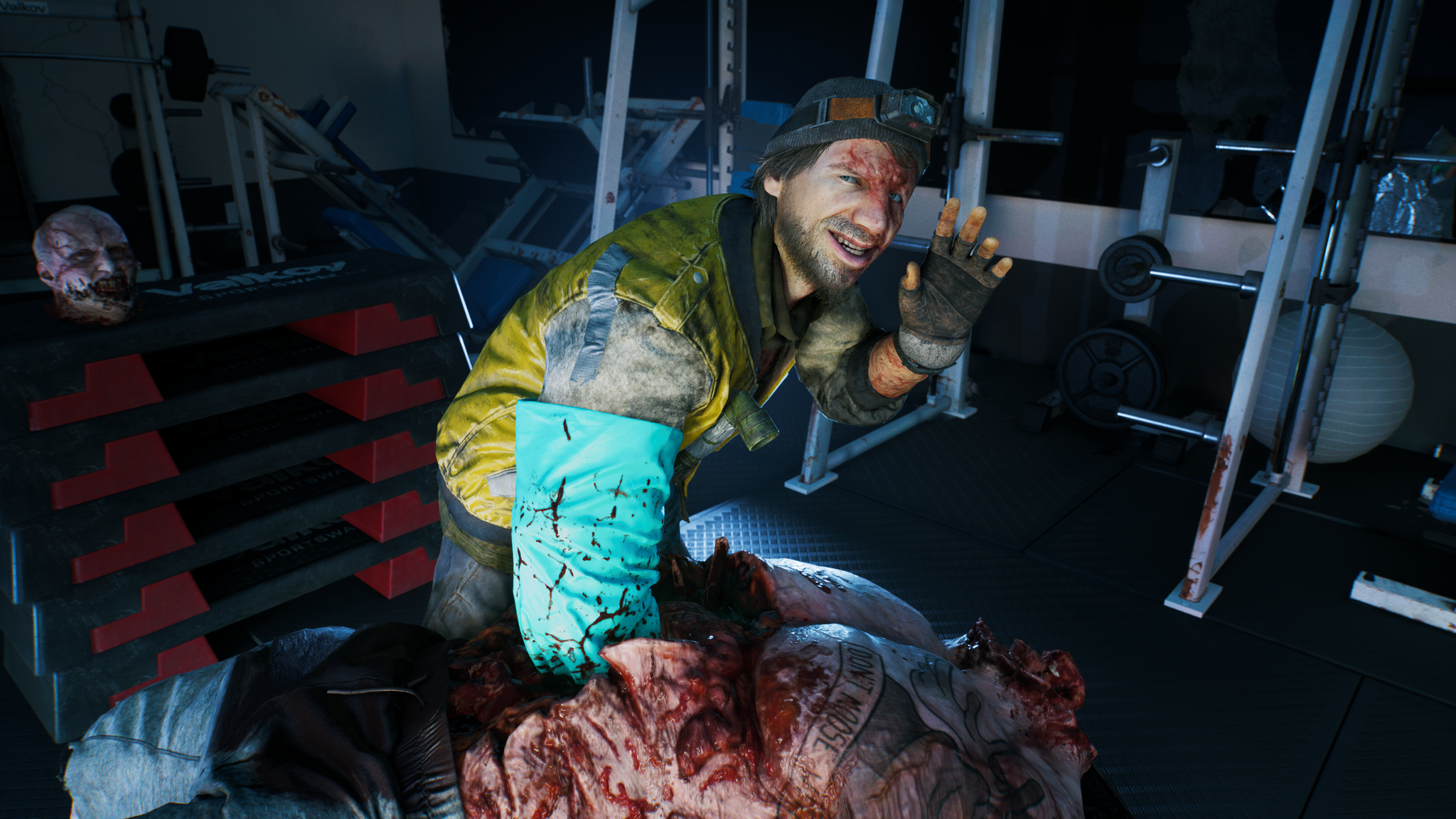 Patton digging his hand around a zombies innards