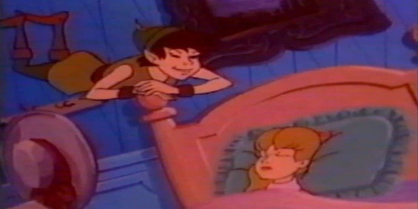 Pan floats above Wendy's bed in Peter Pan 1988