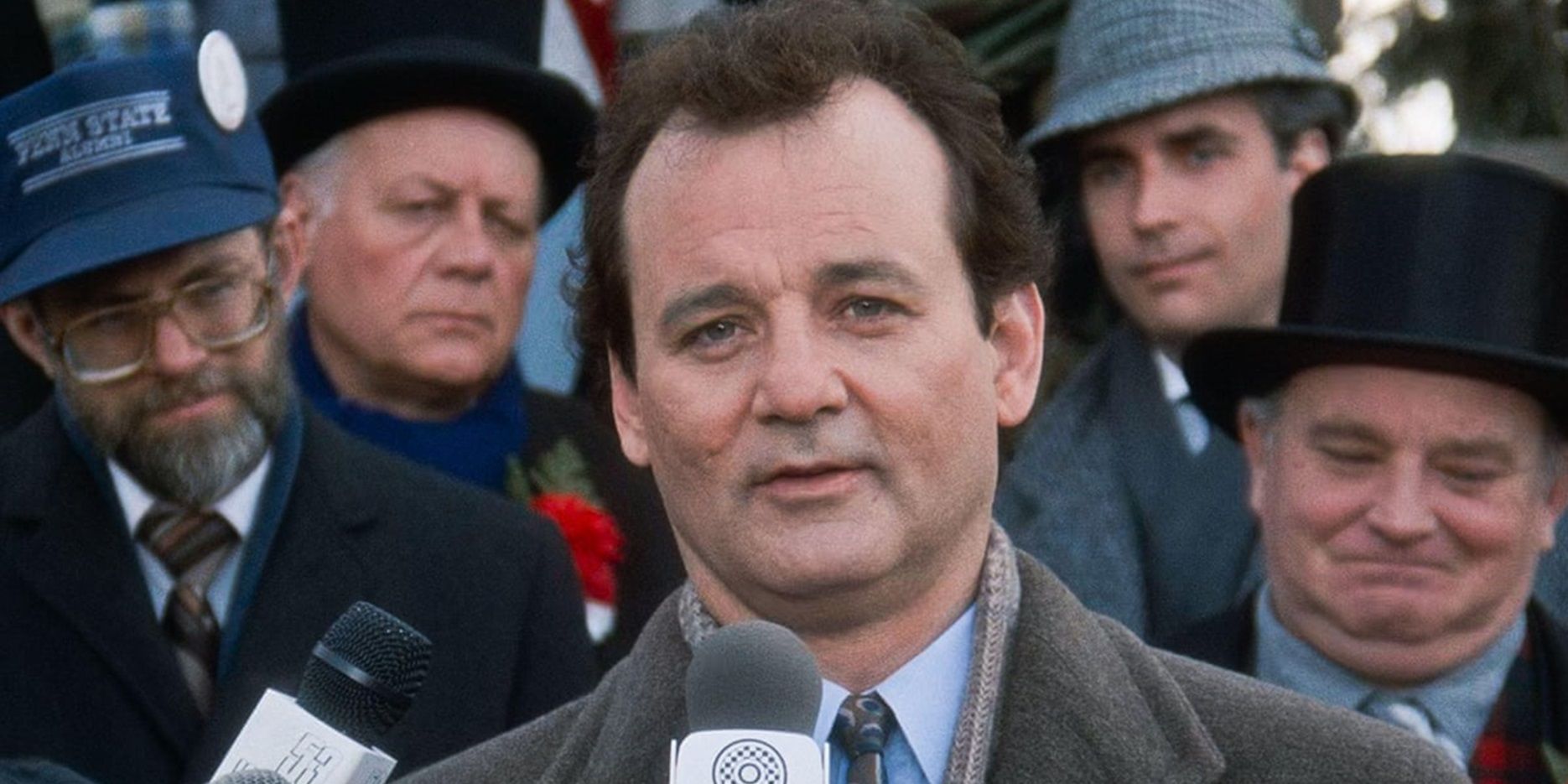 Phil doing a news report in Groundhog Day