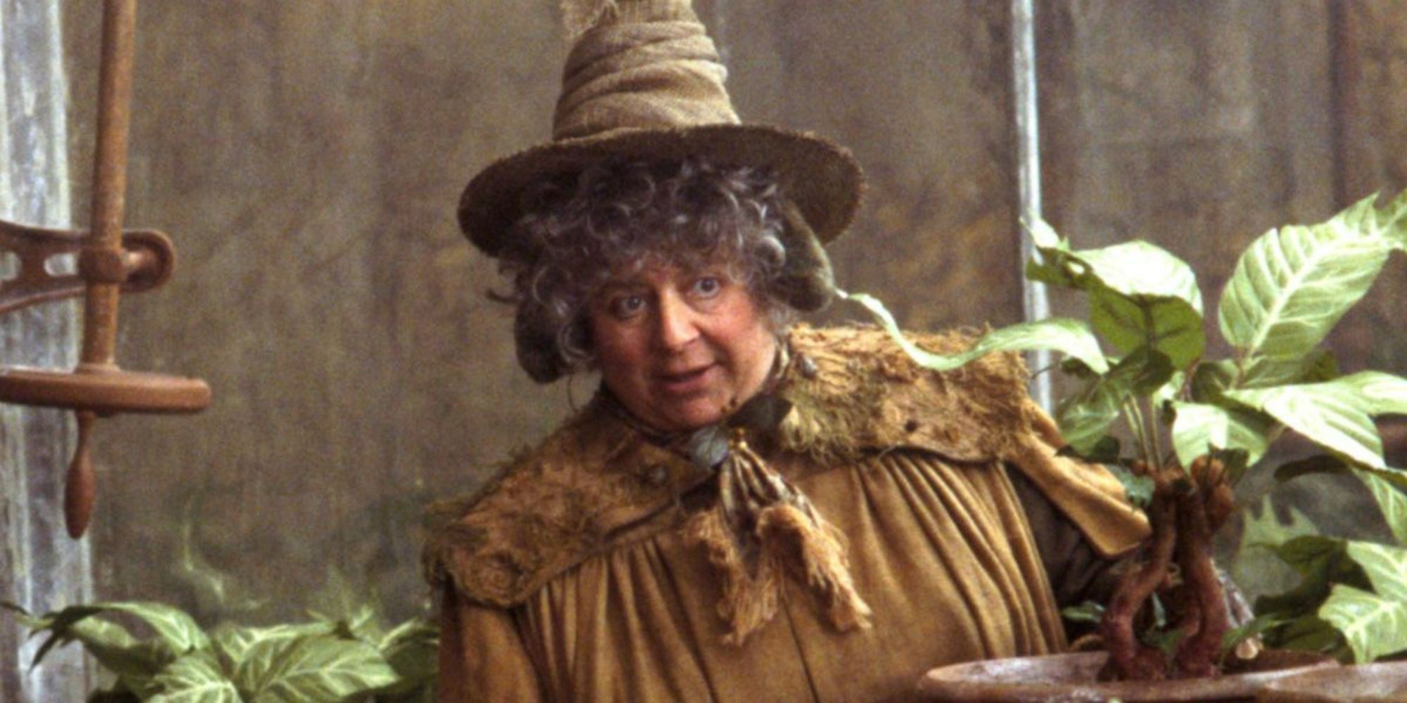 Professor Sprout teaching Herbology in Harry Potter and the Chamber of Secrets